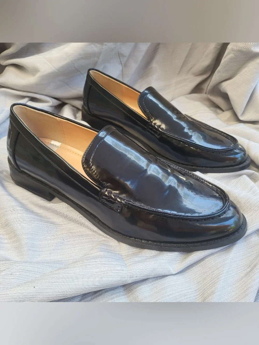 Rag & Co Corleone black Pleather Stacked Heel Loafers womens size 8.5 NEW